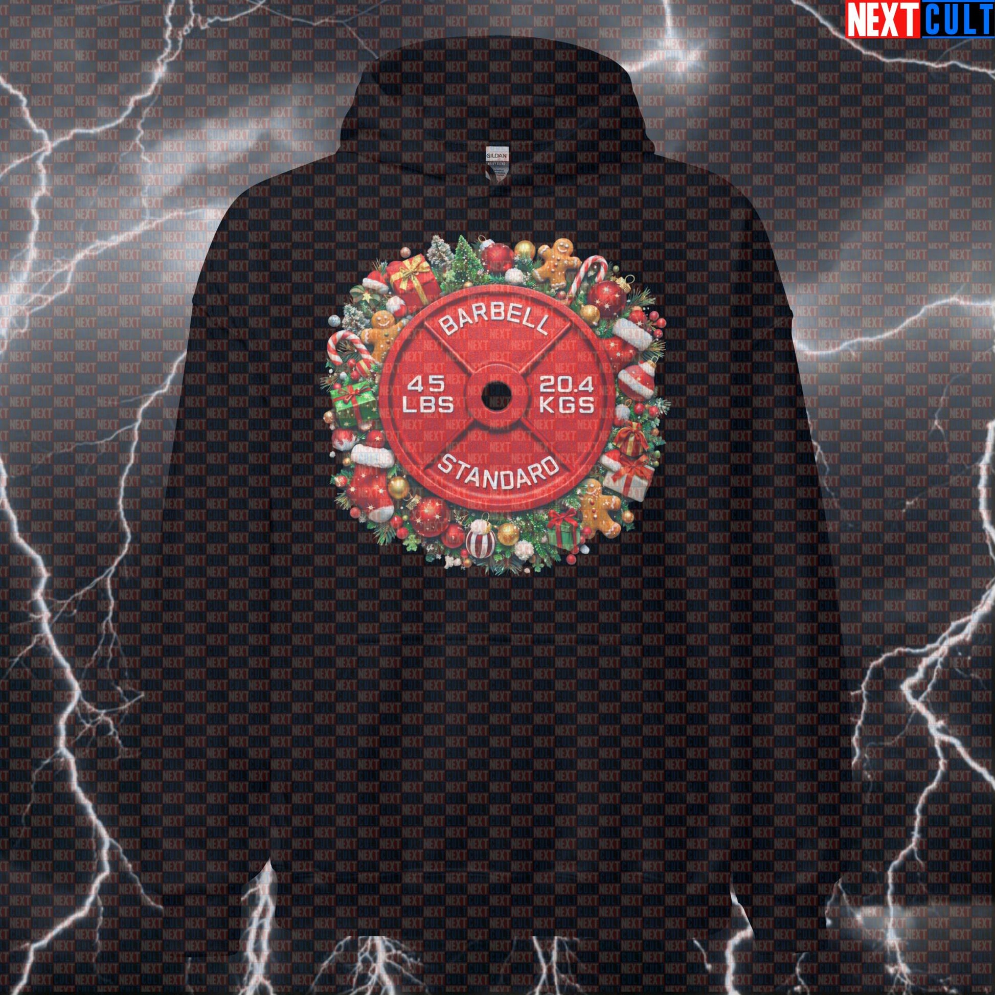Christmas & Weights 45LB Plate Funny Gym Hoodie Holiday Barbell Workout Hoodie Christmas Fitness Hoodies Next Cult Brand