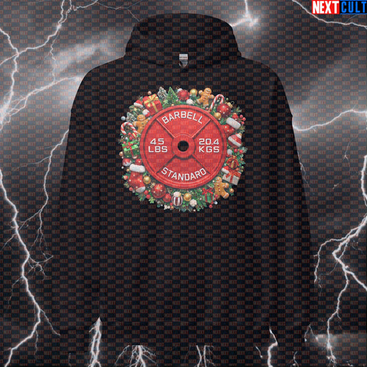 Christmas & Weights 45LB Plate Funny Gym Hoodie Holiday Barbell Workout Hoodie Christmas Fitness Hoodies Next Cult Brand