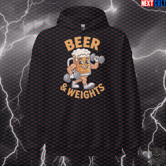 Beer and Weights Hoodie – Funny Gymbro Pump Cover for Lifting, Workouts and Beer Fans Hoodies Next Cult Brand