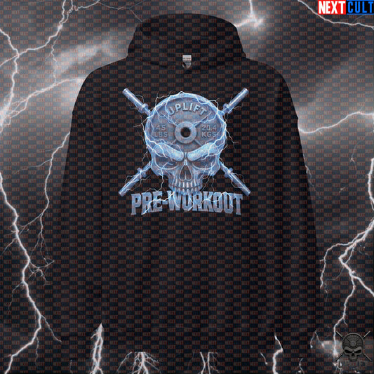 Pre-Workout Skull Hoodie for Hardcore Gymbros, Electric Powerlifting Pullover Gift Hoodies Next Cult Brand