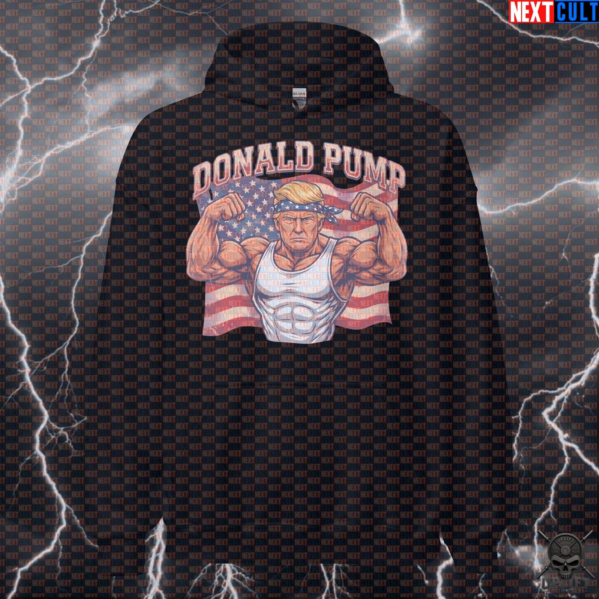 Donald Pump Hoodie Patriotic Gym Pullover for 4th of July and Bodybuilding Humor Next Cult Brand