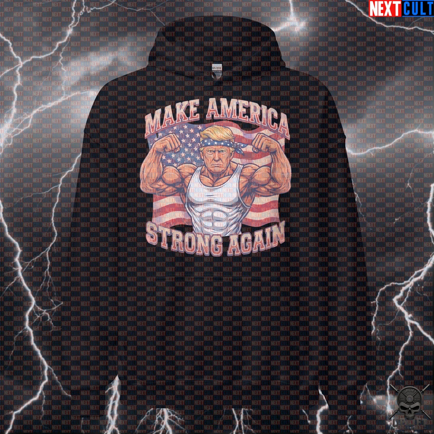 Donald Pump Patriotic Hoodie Make America Strong Again Gym Pullover for Lifters Next Cult Brand