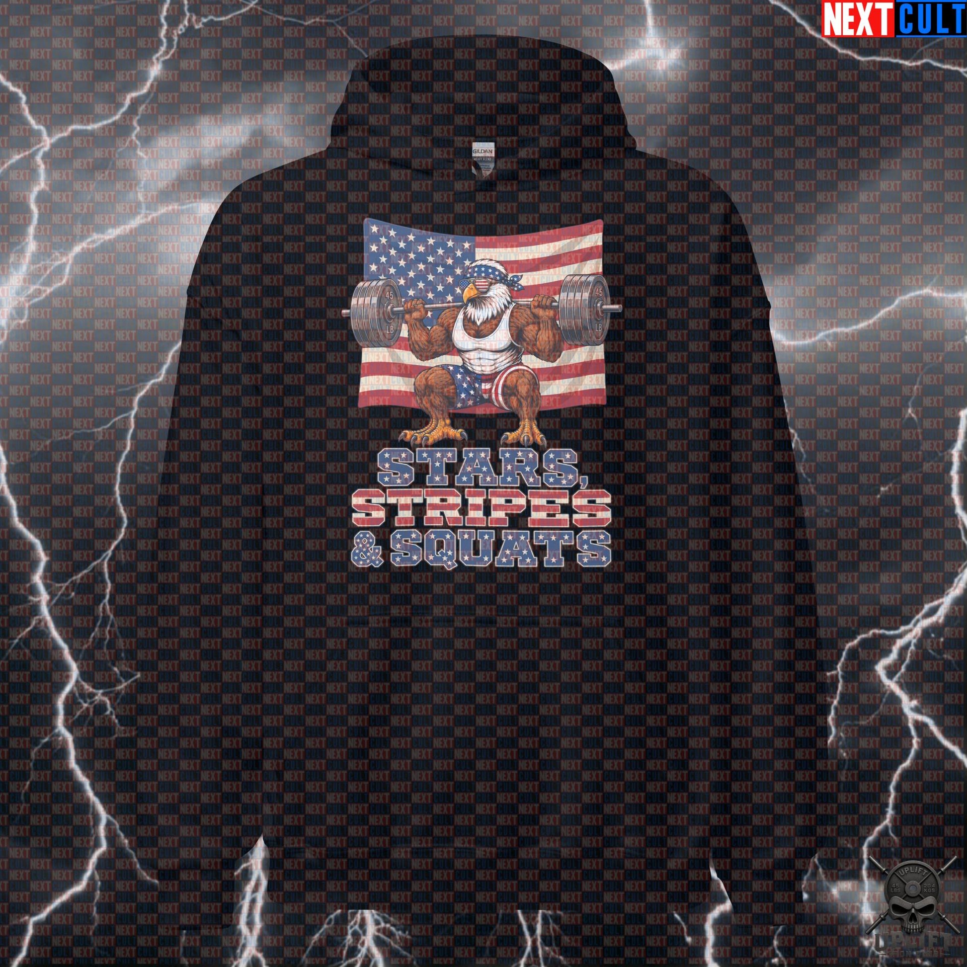 Patriotic Eagle Hoodie Stars Stripes and Squats Pullover for Leg Day Gym Fans Next Cult Brand