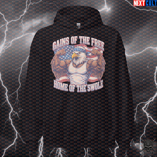 Patriotic Eagle Gym Hoodie Gains of the Free USA Pullover for Lifters Next Cult Brand