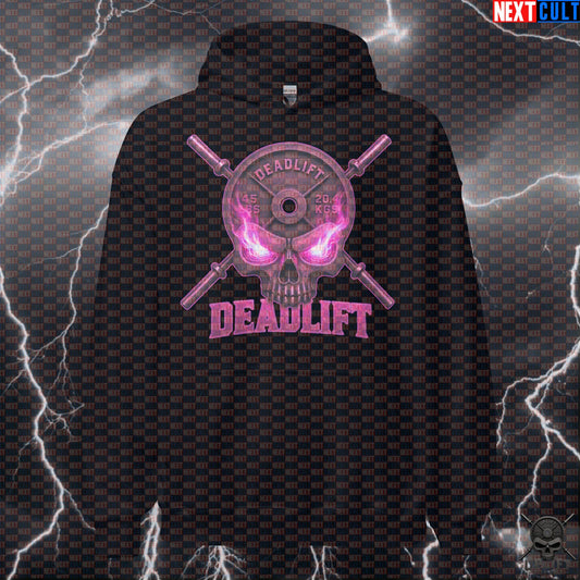 Deadlift Hoodie Pink Skull Pullover for Powerlifting Leg Day and Heavy Metal Gym Style Hoodies Next Cult Brand