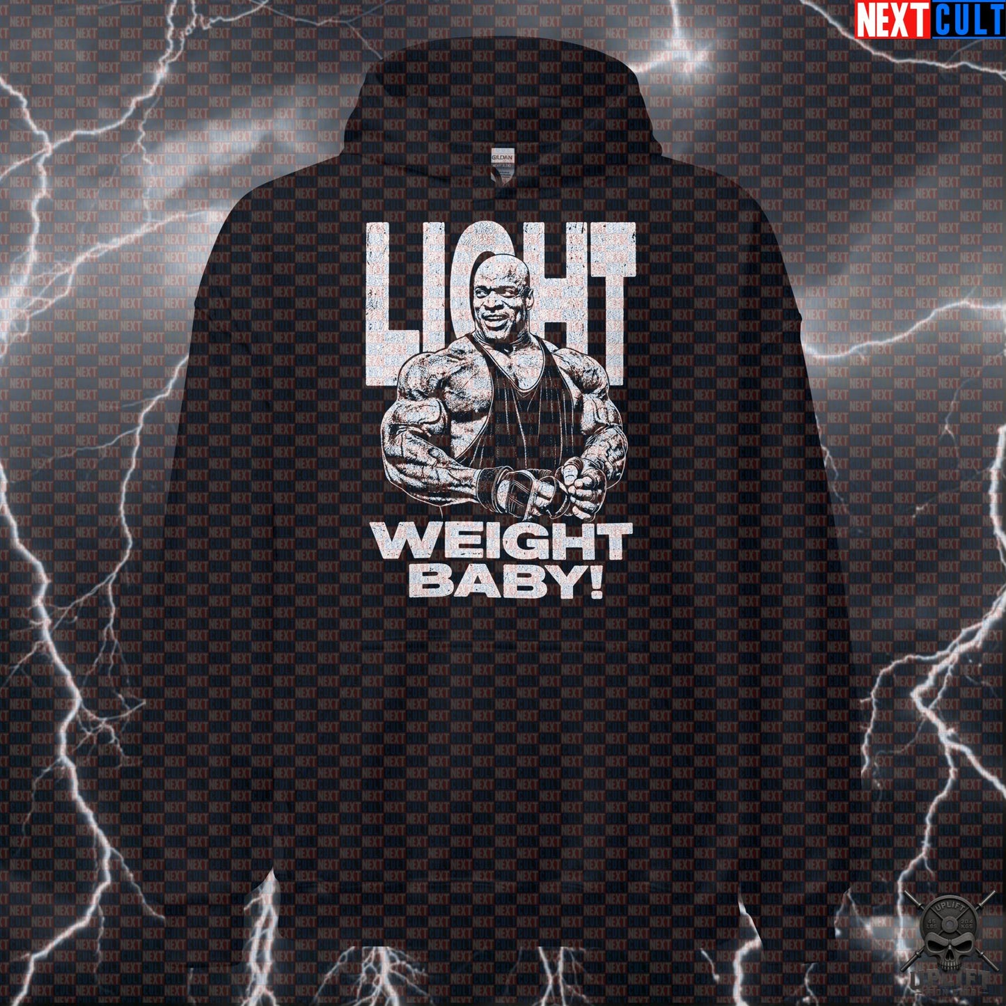 Light Weight Baby Gym Hoodie | Ronnie Coleman Meme Workout Hoodie | Funny Bodybuilding Hooded Sweatshirt Hoodies Next Cult Brand