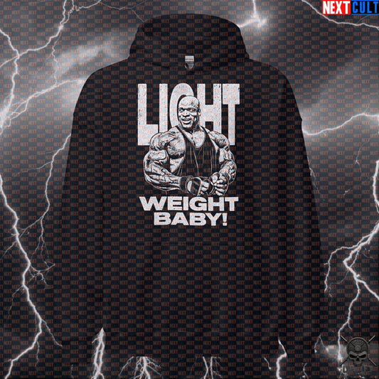 Light Weight Baby Gym Hoodie | Ronnie Coleman Meme Workout Hoodie | Funny Bodybuilding Hooded Sweatshirt Hoodies Next Cult Brand