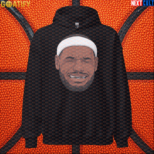 Crying LeBron Meme Hoodie – Funny NBA Basketball Pullover Game Day Gift for Sports Fans Black Hoodies Next Cult Brand