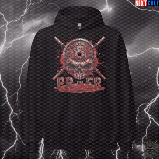 Deadlift Hoodie PR or ER Bloody Skull Gym Pullover for Lifters, Horror Workout Gift Hoodies Next Cult Brand