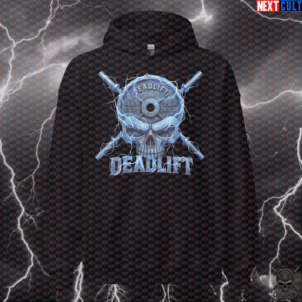Deadlift Hoodie Electric Skull Graphic for Lifters, High Voltage Workout Gift | Hoodies | ["Bodybuilding", "Fitness", "Gym", "Hardcore", "Leg Day", "NCB", "Powerlifting", "Pump Cover", "Workout"]