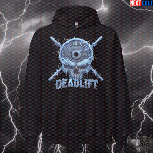 Deadlift Hoodie Electric Skull Graphic for Lifters, High Voltage Workout Gift Hoodies Next Cult Brand
