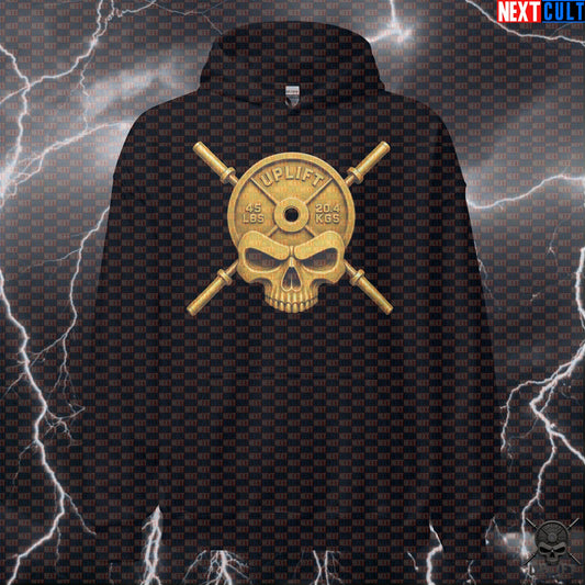 Gold Skull Hoodie for Lifters, Uplift Iron Club Gym Pullover, Bodybuilding Gift Hoodies Next Cult Brand