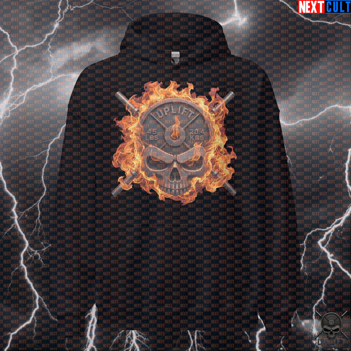 Hoodie Fire Skull Gym Pullover for Lifters Training Gift Uplift Iron Club Design | Hoodies | ["Bodybuilding", "Fitness", "Gym", "Hardcore", "NCB", "Powerlifting", "Pump Cover", "Workout"]