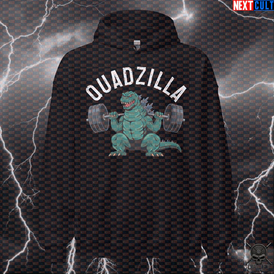 Quadzilla Gym Hoodie | Funny Massive Quads Workout Hoodie For Leg Day | Squat Meme Pullover Hoodies Next Cult Brand