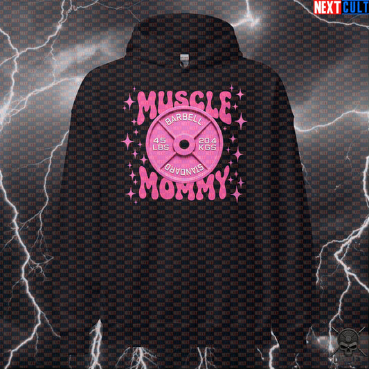 Muscle Mommy Hoodie Pink Barbell Plate Pullover for Women Who Lift Hoodies Next Cult Brand