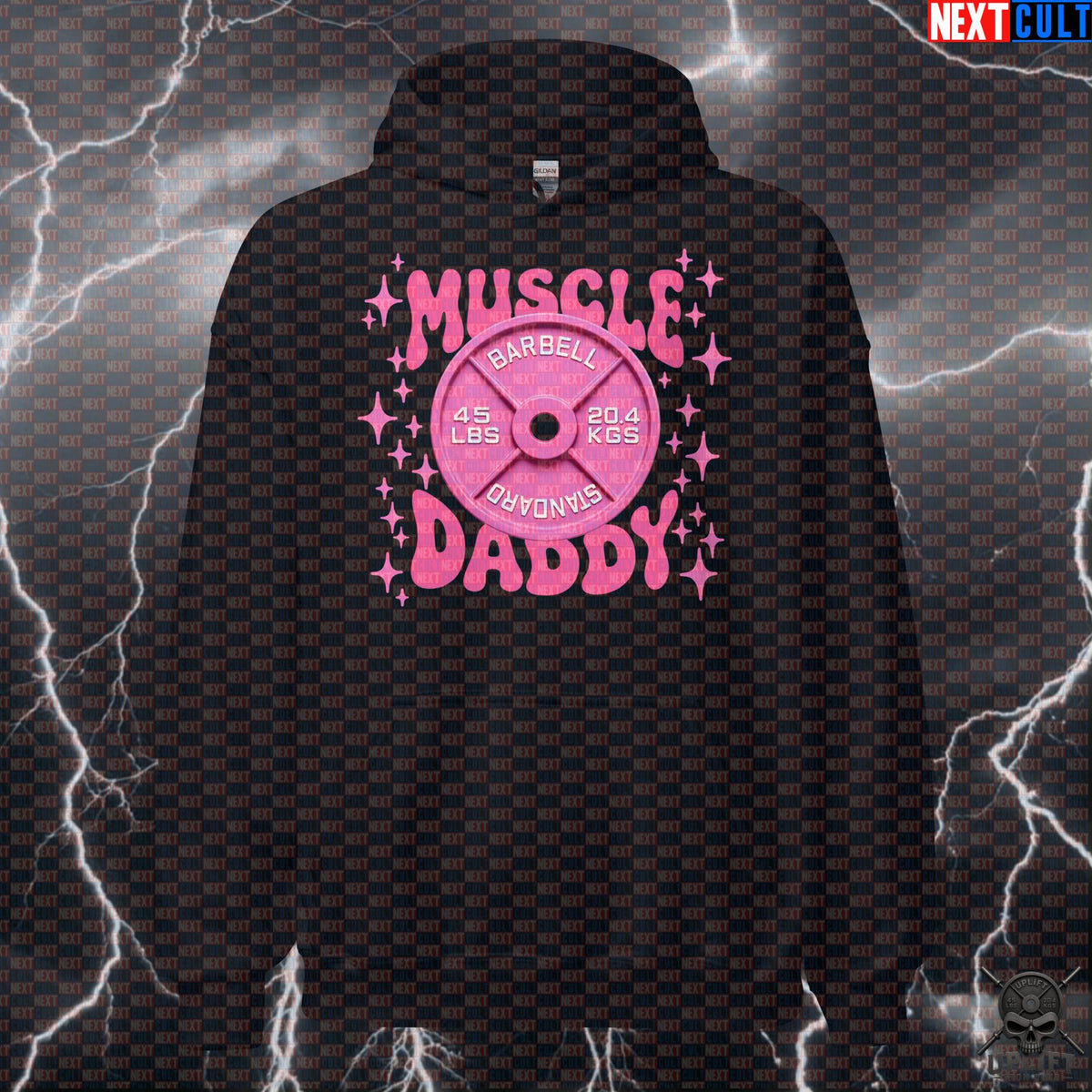 Muscle Daddy Hoodie Pink Barbell Plate Pullover for Men Who Lift | Hoodies | ["Bodybuilding", "Fitness", "Gym", "NCB", "Powerlifting", "Pride", "Pump Cover", "Workout"]