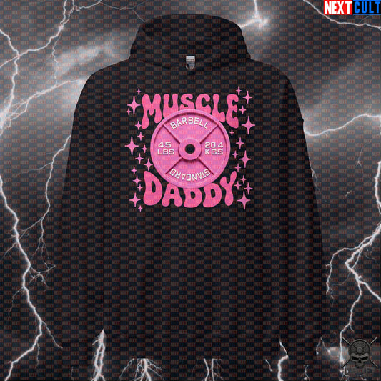 Muscle Daddy Hoodie Pink Barbell Plate Pullover for Men Who Lift Hoodies Next Cult Brand