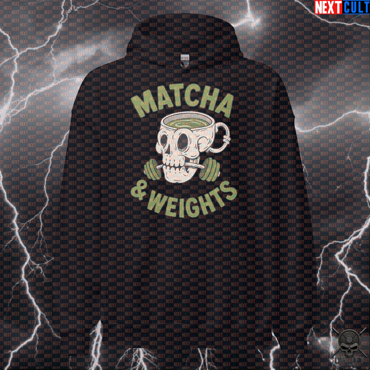 Matcha and Weights Hoodie for Matcha Lovers, Bodybuilders and Gym Lifestyle Fans | Hoodies | ["Bodybuilding", "Coffee", "Fitness", "Gym", "NCB", "Powerlifting", "Pump Cover", "Workout"]