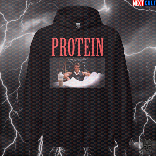 Protein Hoodie Scarface Parody for Gym Bros, Lifters & Bodybuilding Fans Hoodies Next Cult Brand
