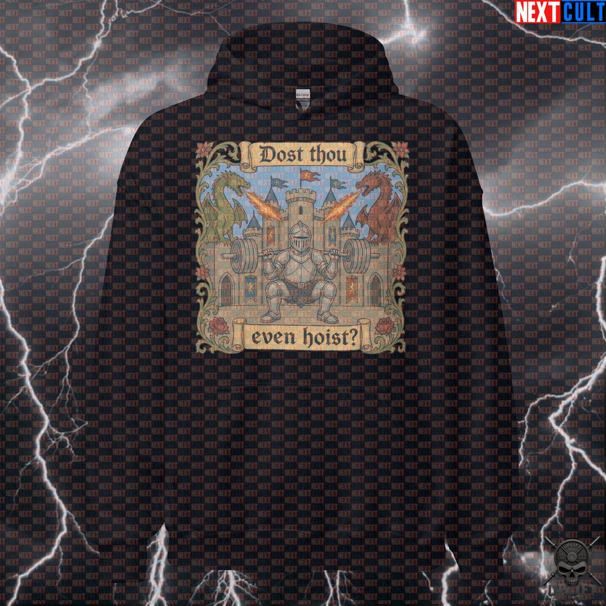 Medieval Gym Hoodie – Dost Thou Even Hoist Knight & Dragon Pullover for Lifters | Hoodies | ["Bodybuilding", "Fitness", "Gym", "Knight", "Leg Day", "NCB", "Powerlifting", "Pump Cover", "Workout"]