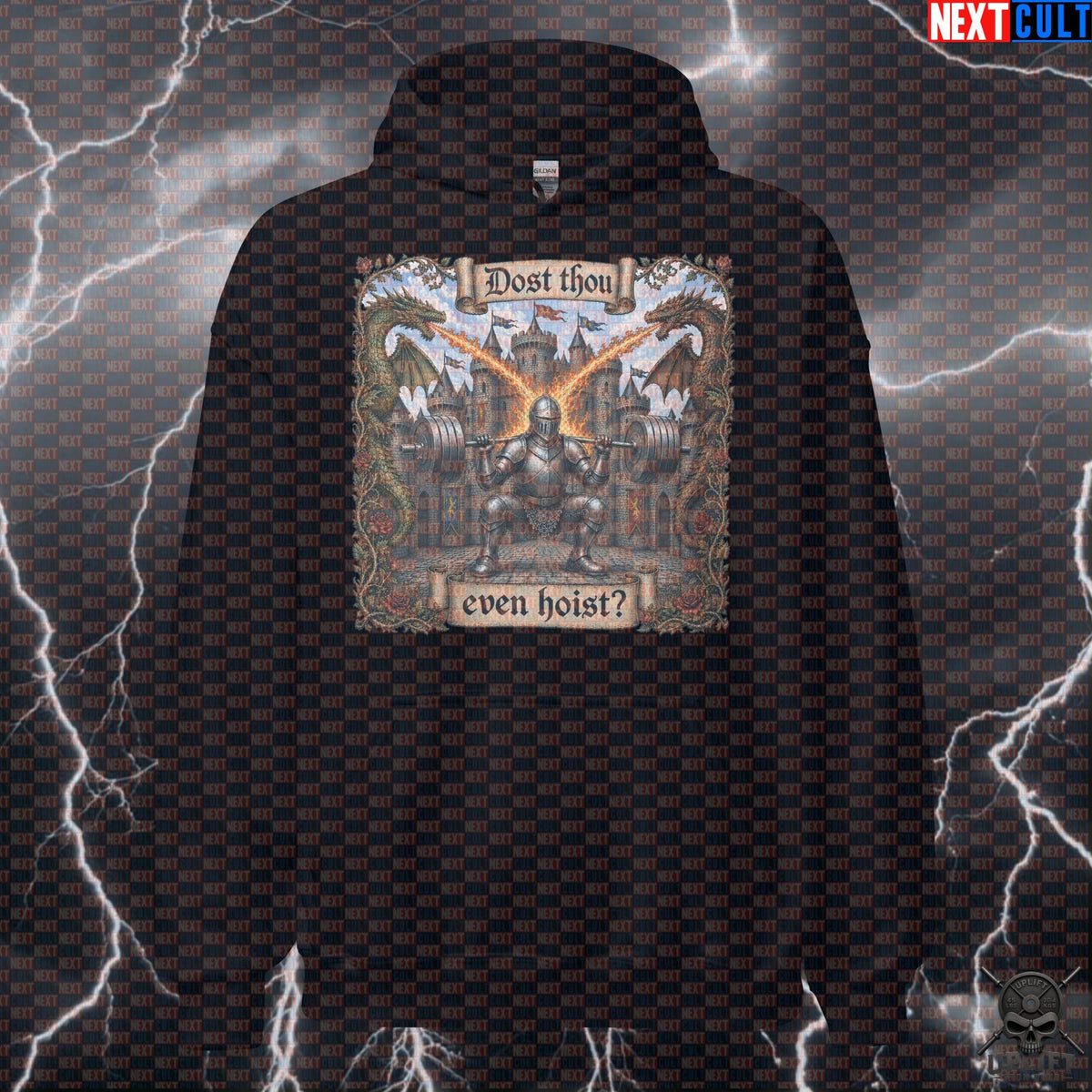 Medieval Gym Hoodie – Dost Thou Even Hoist Knight & Dragon Pullover for Powerlifters | Hoodies | ["Bodybuilding", "Fitness", "Gym", "Knight", "Leg Day", "NCB", "Powerlifting", "Pump Cover", "Workout"]