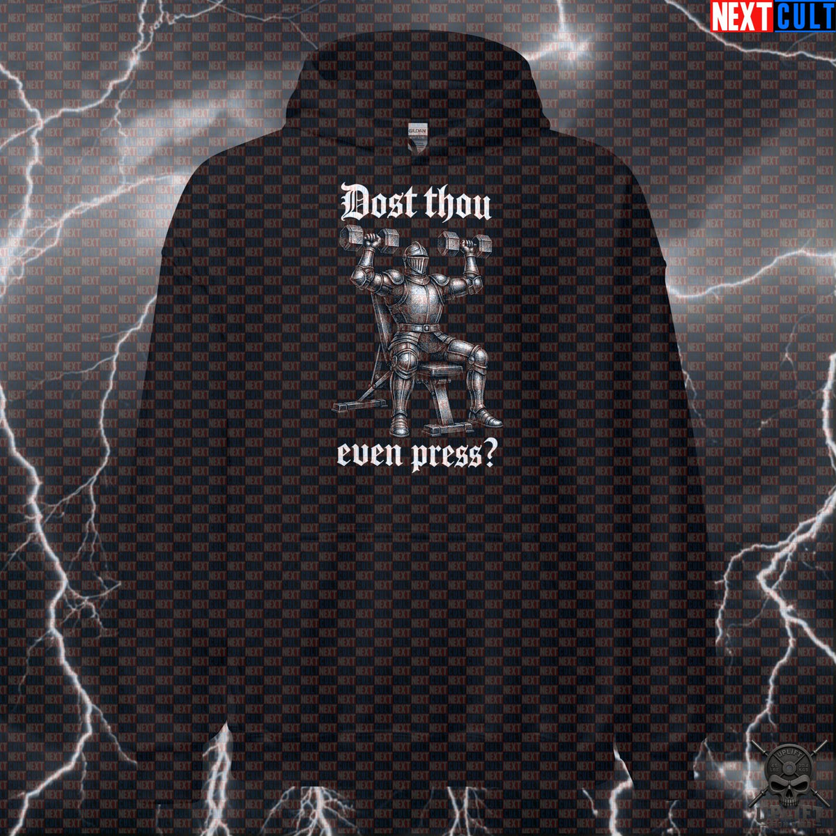 Shoulder Press Hoodie Dost Thou Even Press Medieval Knight Gym Pullover for Heavy Lifters | Hoodies | ["Bodybuilding", "Fitness", "Gym", "Knight", "NCB", "Pump Cover", "Workout"]