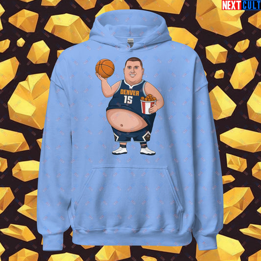 Fat Jokic Denver Nuggets Hoodie - Funny Basketball Meme Sweatshirt - Big Jokic Dominance Pullover for Basketball Fans - Perfect Gift for Jokic Fans Unisex Hoodie Carolina Blue Hoodies Basketball Denver Nuggets NBA Nikola Jokic Next Cult Brand