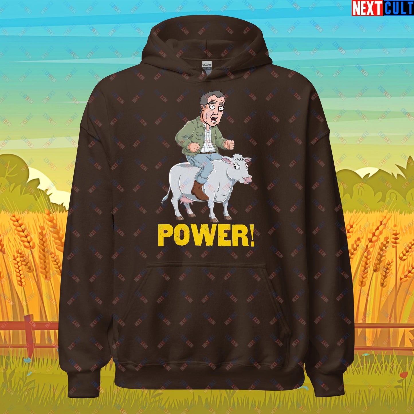 Speed and Power Pepper Cow Jeremy Clarkson's Farm Diddly Squat Grand Tour Top Gear Funny Meme Cartoon Unisex Hoodie Dark Chocolate Hoodies Clarkson's Farm Grand Tour Jeremy Clarkson Top Gear TV Shows Next Cult Brand