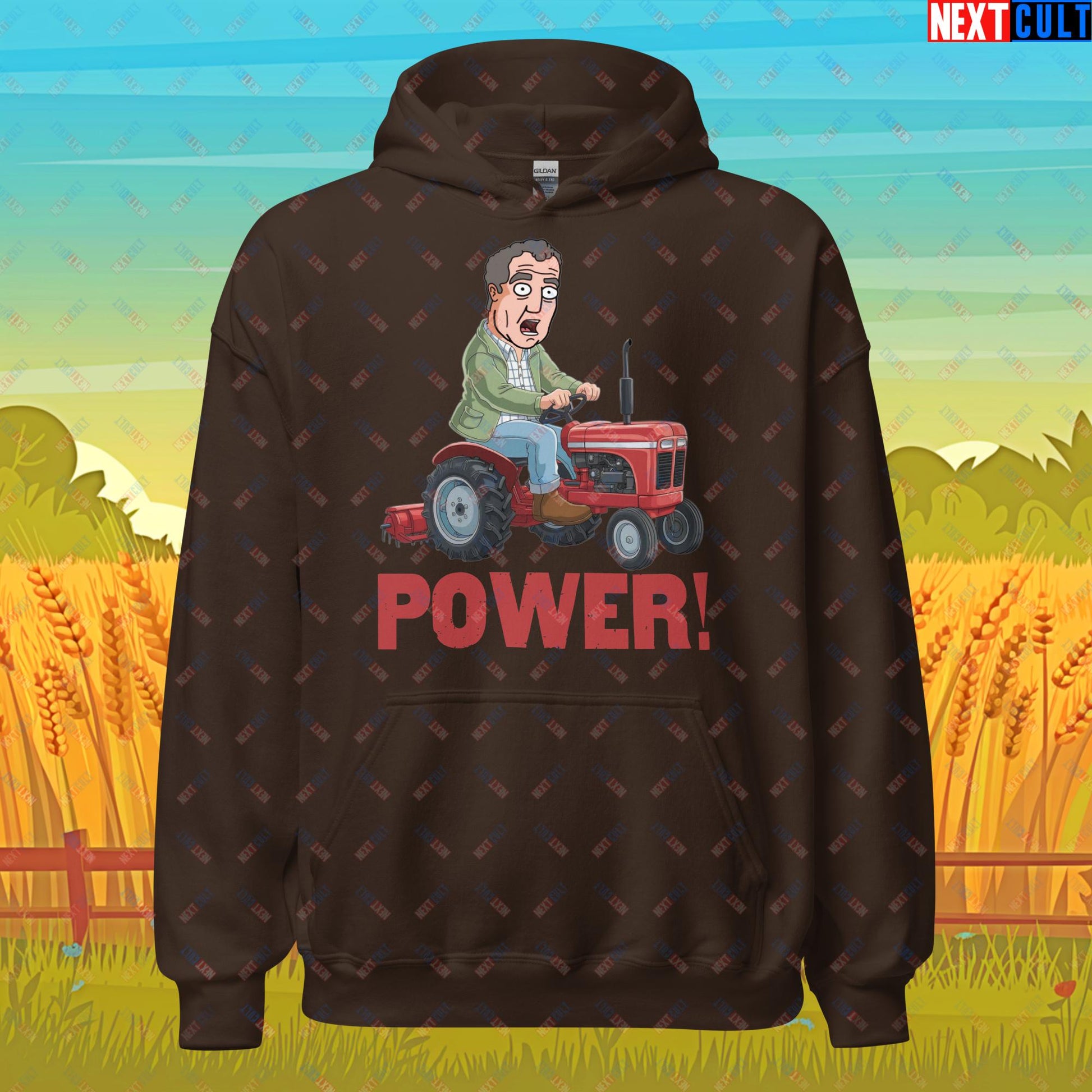 Speed and Power Tractor Jeremy Clarkson's Farm Diddly Squat Grand Tour Top Gear Funny Meme Cartoon Unisex Hoodie Dark Chocolate Hoodies Clarkson's Farm Grand Tour Jeremy Clarkson Top Gear TV Shows Next Cult Brand