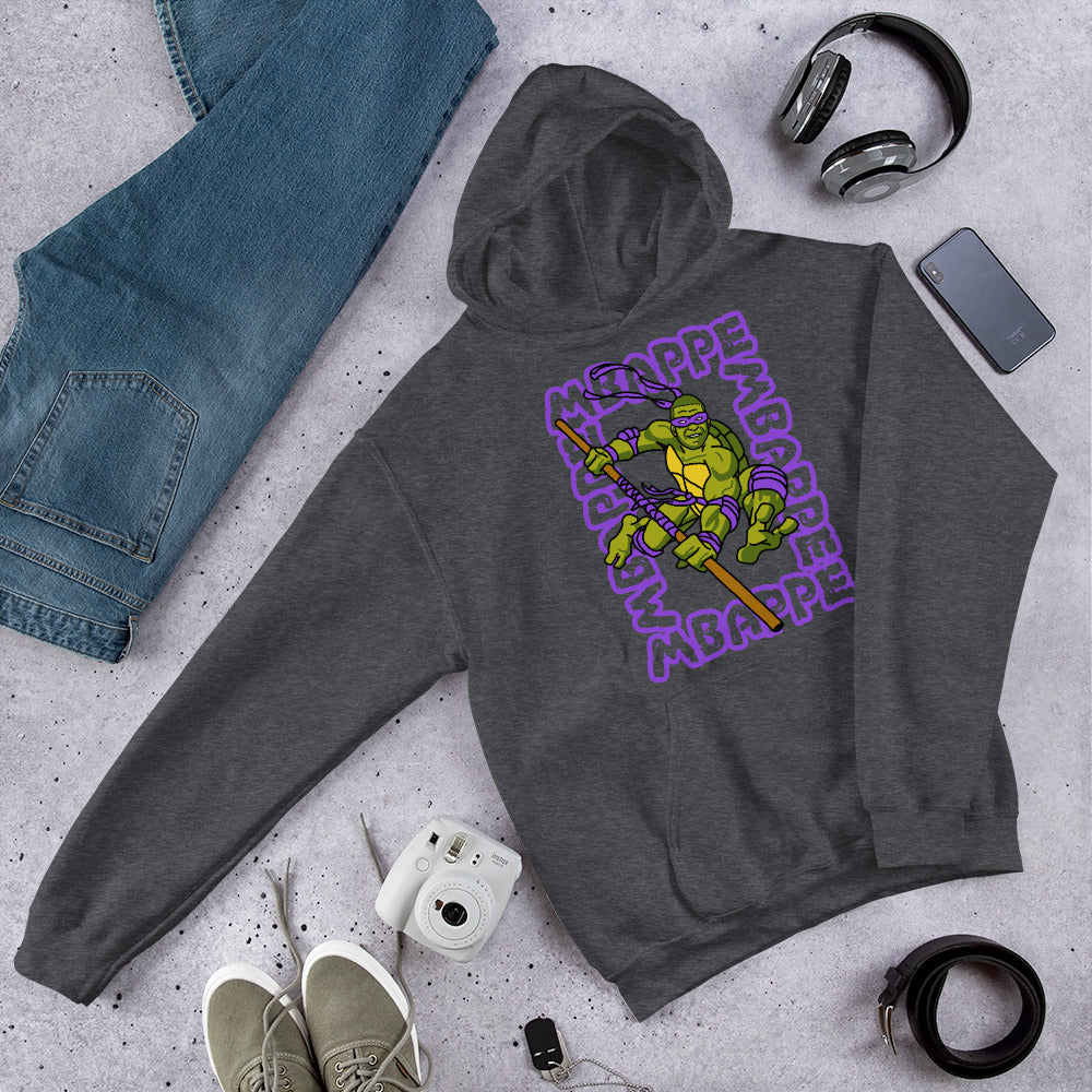 Kylian Mbappe Purple Ninja Turtle Donatello Unisex Hoodie Next Cult Brand Donatello, Football, Kylian Mbappe, Ninja Turtles, PSG