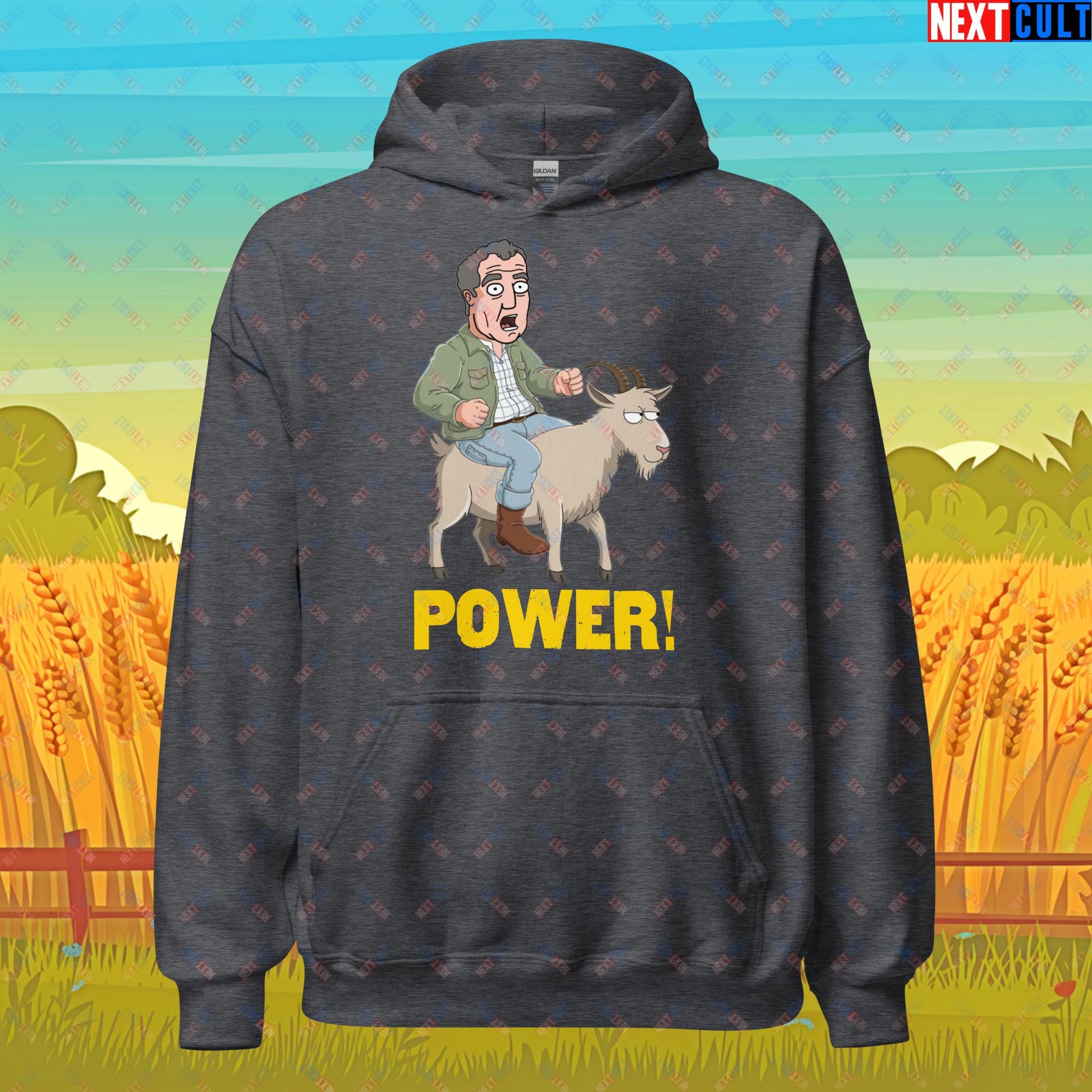 Speed and Power Goat Jeremy Clarkson's Farm Diddly Squat Grand Tour Top Gear Funny Meme Cartoon Unisex Hoodie Dark Heather Hoodies Clarkson's Farm Grand Tour Jeremy Clarkson Top Gear TV Shows Next Cult Brand