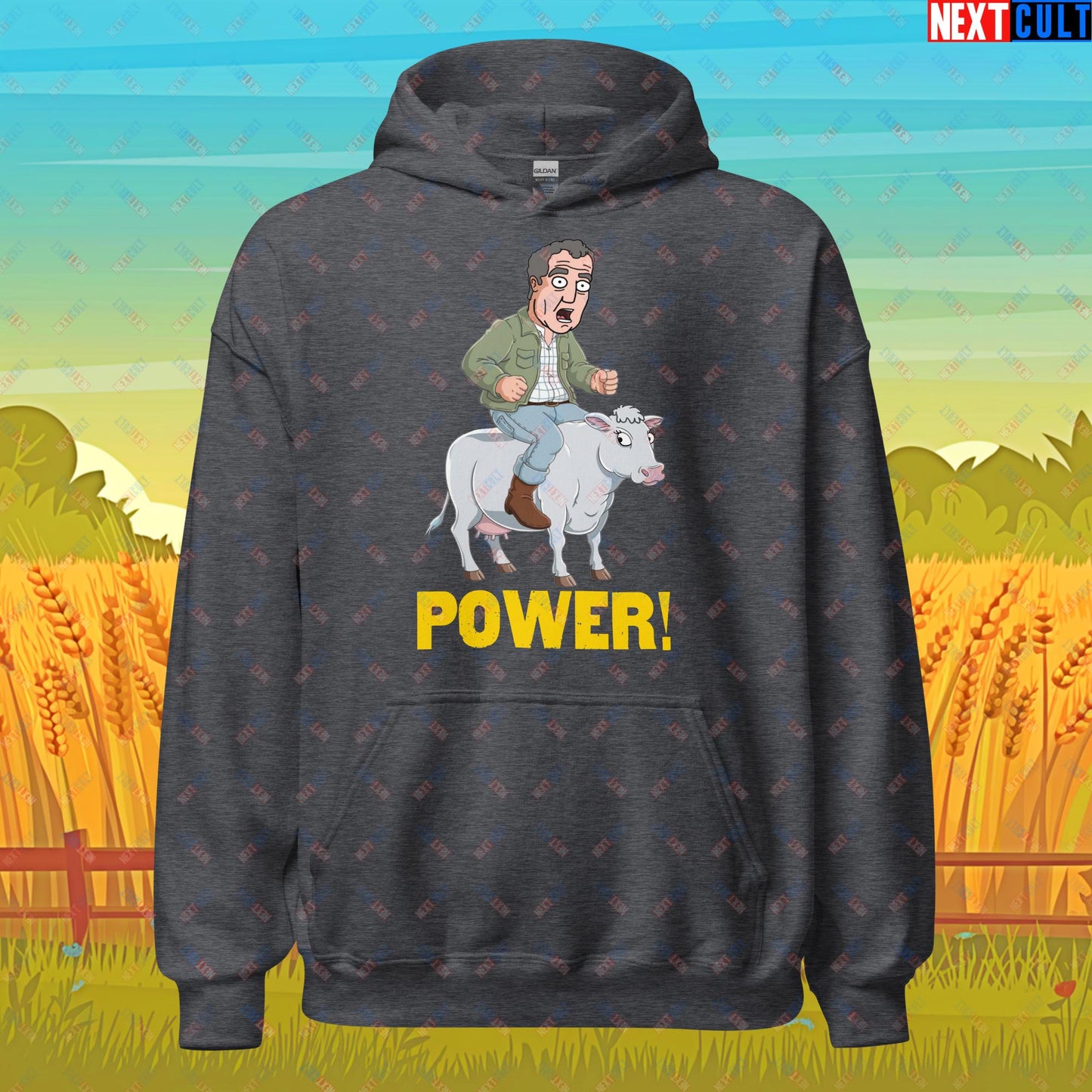 Speed and Power Pepper Cow Jeremy Clarkson's Farm Diddly Squat Grand Tour Top Gear Funny Meme Cartoon Unisex Hoodie Dark Heather Hoodies Clarkson's Farm Grand Tour Jeremy Clarkson Top Gear TV Shows Next Cult Brand