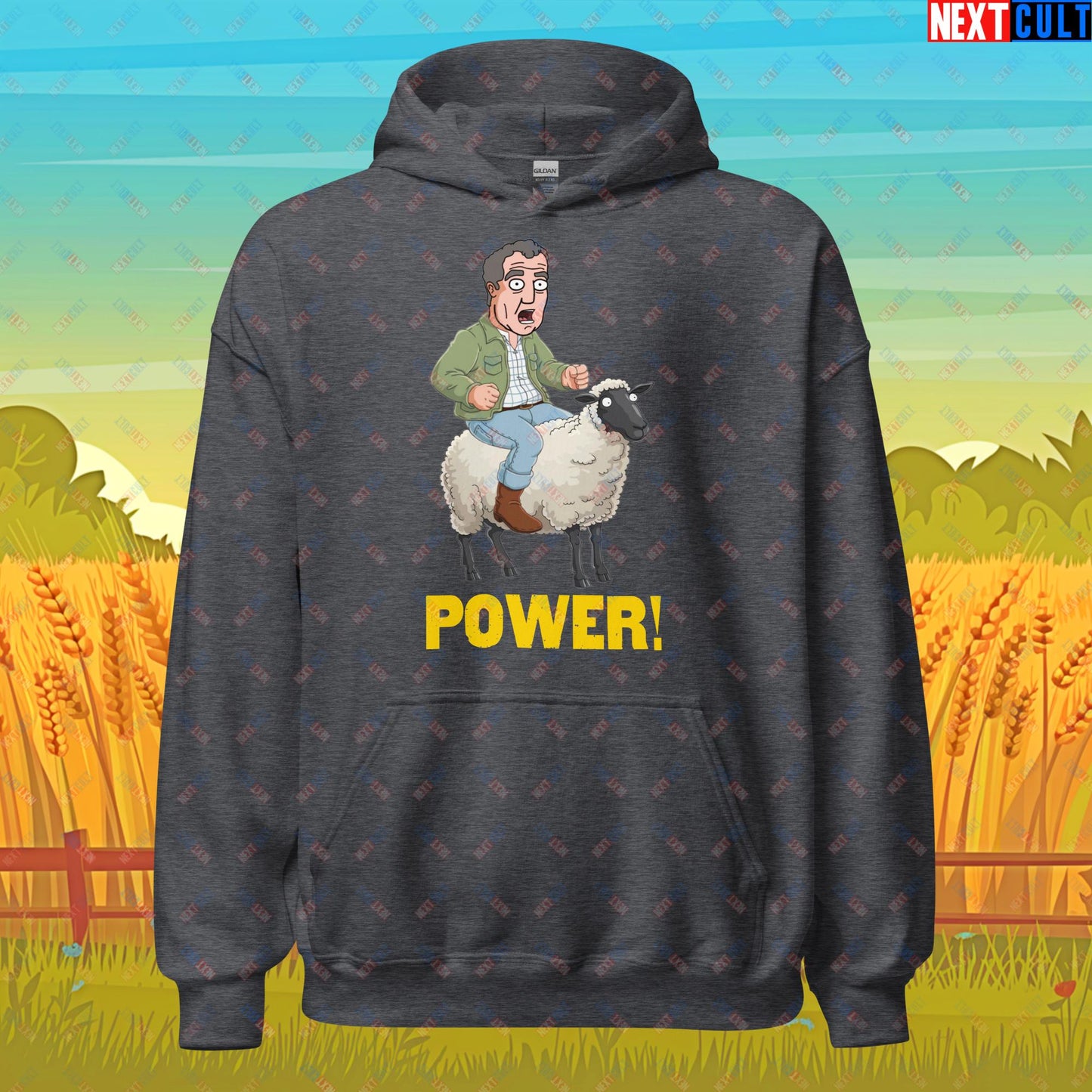 Power Sheep Jeremy Clarkson's Farm Diddly Squat Grand Tour Top Gear Funny Meme Cartoon Unisex Hoodie Dark Heather Hoodies Clarkson's Farm Grand Tour Jeremy Clarkson Top Gear TV Shows Next Cult Brand