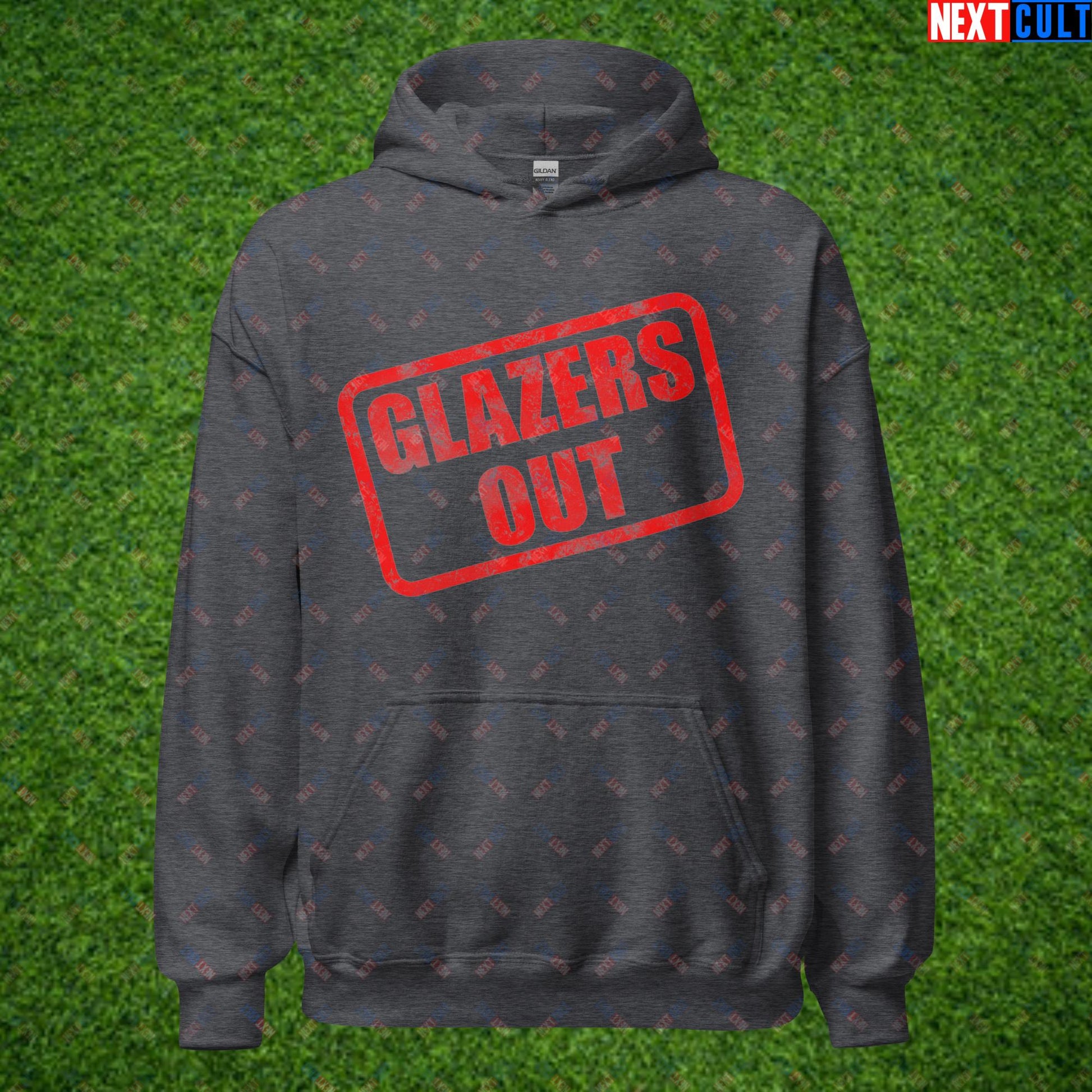 Glazers Out Stop The Glazers Ruining Manchester United Fan Protest Against Glazers Unisex Hoodie Dark Heather Hoodies Football GlazersOut Manchester United Next Cult Brand