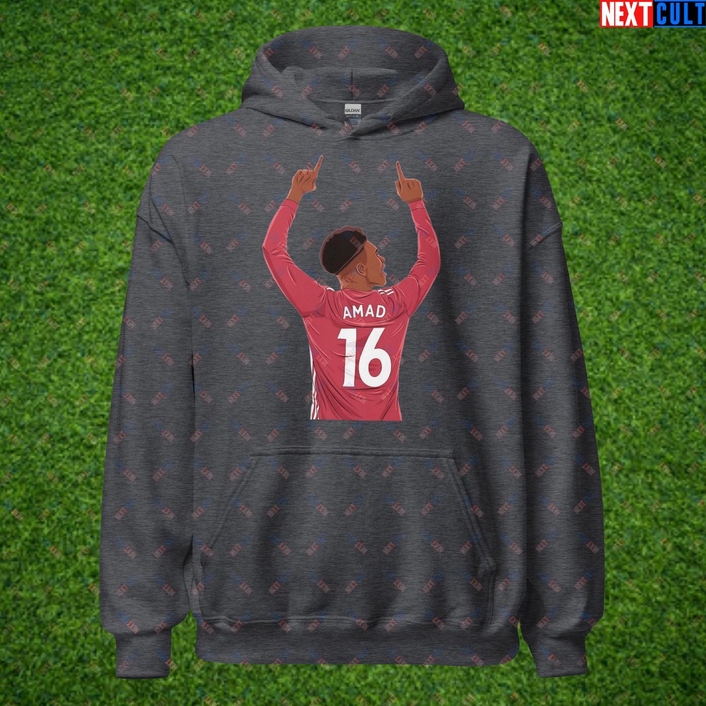 Amad Diallo Goal Celebration AMADNESS Manchester United Funny Meme Cartoon Unisex Hoodie Dark Heather Hoodies Amad Diallo Football Manchester United Next Cult Brand