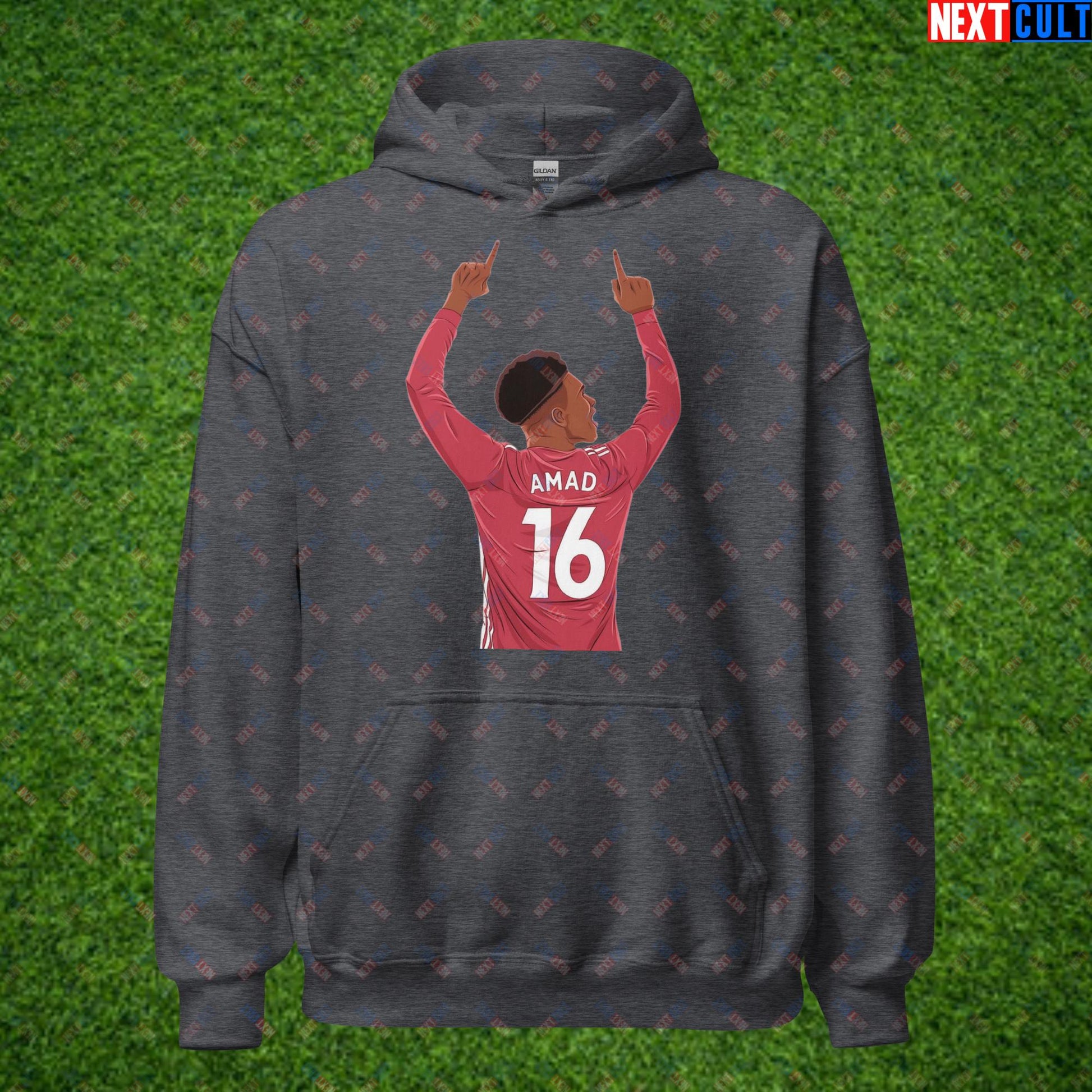 Amad Diallo Goal Celebration AMADNESS Manchester United Funny Meme Cartoon Unisex Hoodie Dark Heather Hoodies Amad Diallo Football Manchester United Next Cult Brand