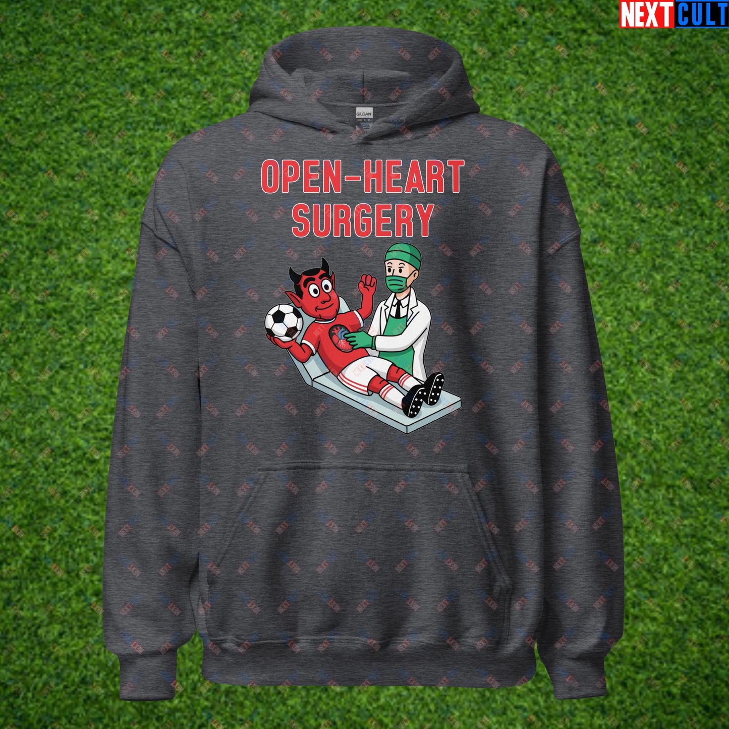 Ralf Rangnick "United Need Open Heart Surgery" Hoodie - Manchester United Fan Protest Sweatshirt - Lazy Players Out, Proper Structure In, Remove Owners - Funny Football Meme Gift Unisex Hoodie Dark Heather Hoodies Football GlazersOut Manchester United RatcliffeOut Next Cult Brand