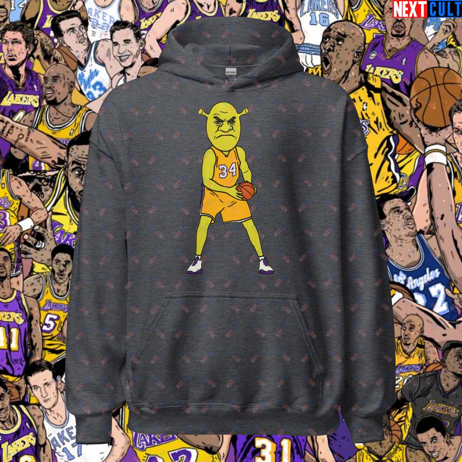 Shrequille O'Neal Hoodie - Shaquille O'Neal as Shrek Funny Basketball Meme Sweatshirt - Perfect Gift for Basketball Fans and Shrek Lovers Unisex Hoodie Dark Heather Hoodies Basketball Los Angeles Lakers NBA Shaq Shrek Next Cult Brand