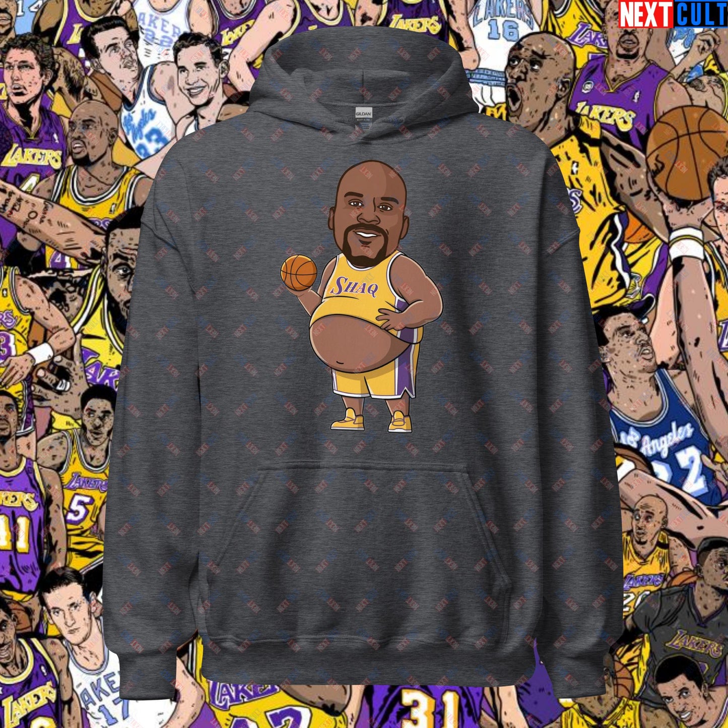 Fat Shaq Funny Basketball Meme Hoodie - Big Shaq Dominance Sweatshirt for Basketball Fans - Perfect Gift for Shaq Fans Unisex Hoodie Dark Heather Hoodies Basketball Los Angeles Lakers NBA Shaq Next Cult Brand