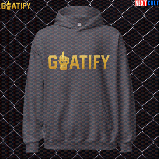 UFC GOAT Hoodie Gold Middle Finger Fight Pullover for MMA Fans & Jiu Jitsu Gifts | GOATIFY | Hoodies | ["Martial Arts", "MMA", "NCB", "UFC"]