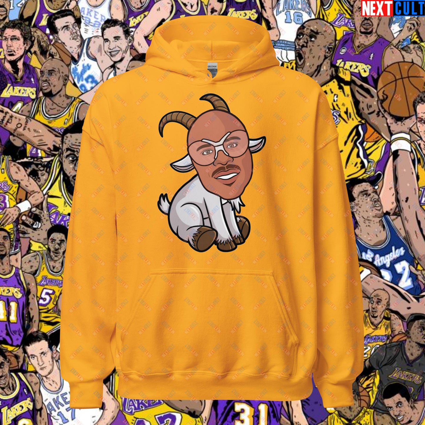 Kareem Abdul-Jabbar G.O.A.T. Hoodie - Funny Basketball Meme Sweatshirt - Greatest of All Time Pullover for Basketball Fans - Perfect Gift for Kareem Fans Unisex Hoodie Gold Hoodies Basketball G.O.A.T. Kareem Abdul-Jabbar Los Angeles Lakers Milwaukee Bucks NBA Next Cult Brand