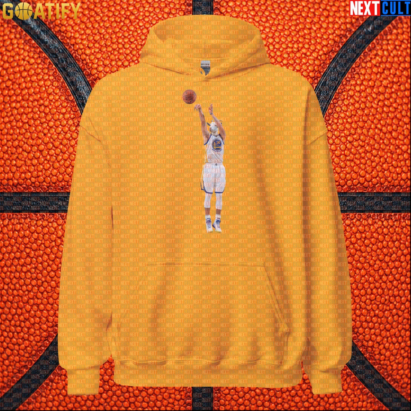 Hoodie Stephen Curry GOAT Shooting Threes Pullover for Warriors Fans NBA Basketball Gift Gold Hoodies Next Cult Brand
