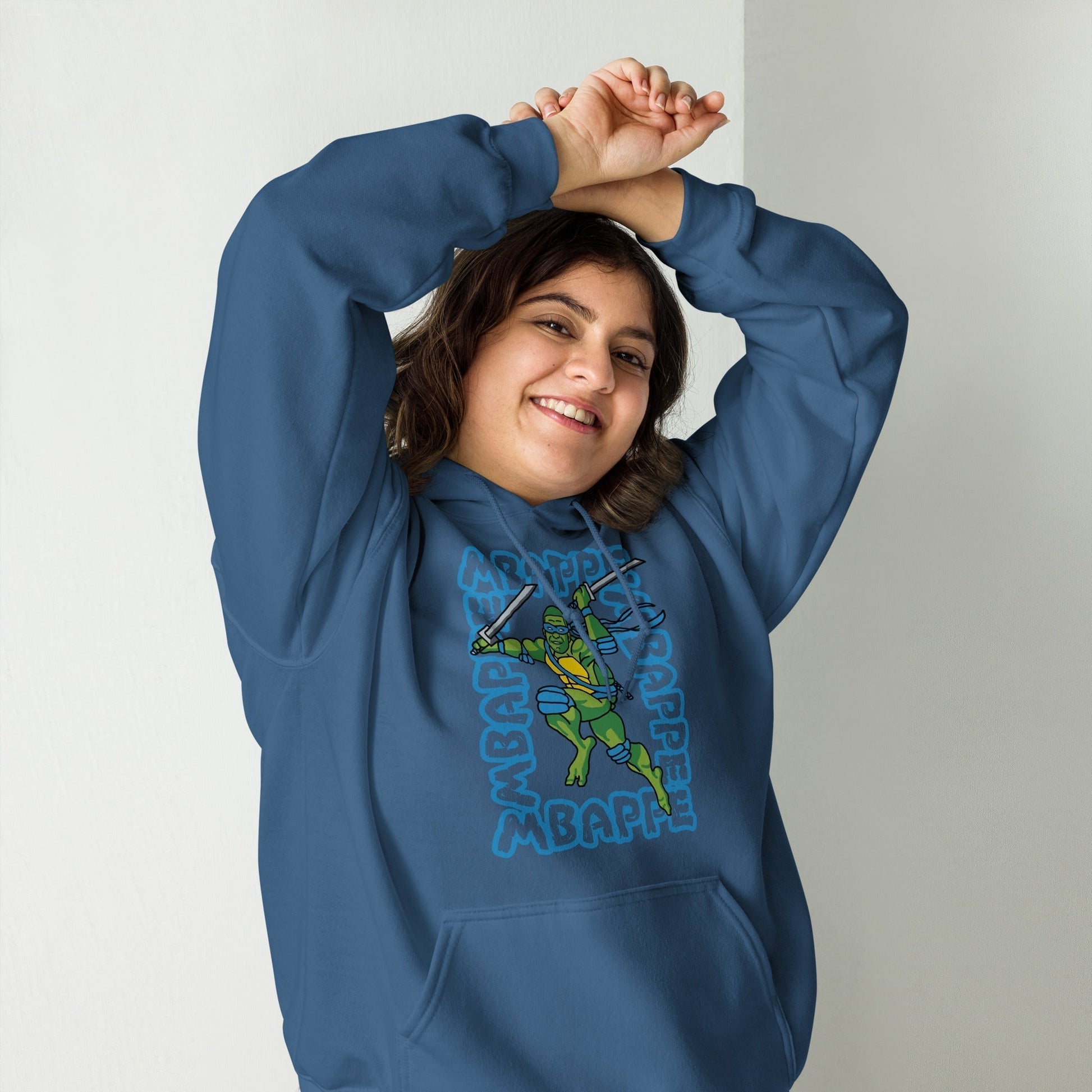 Kylian Mbappe Blue Ninja Turtle Leonardo Unisex Hoodie Next Cult Brand Football, Kylian Mbappe, Leonardo, Ninja Turtles, PSG