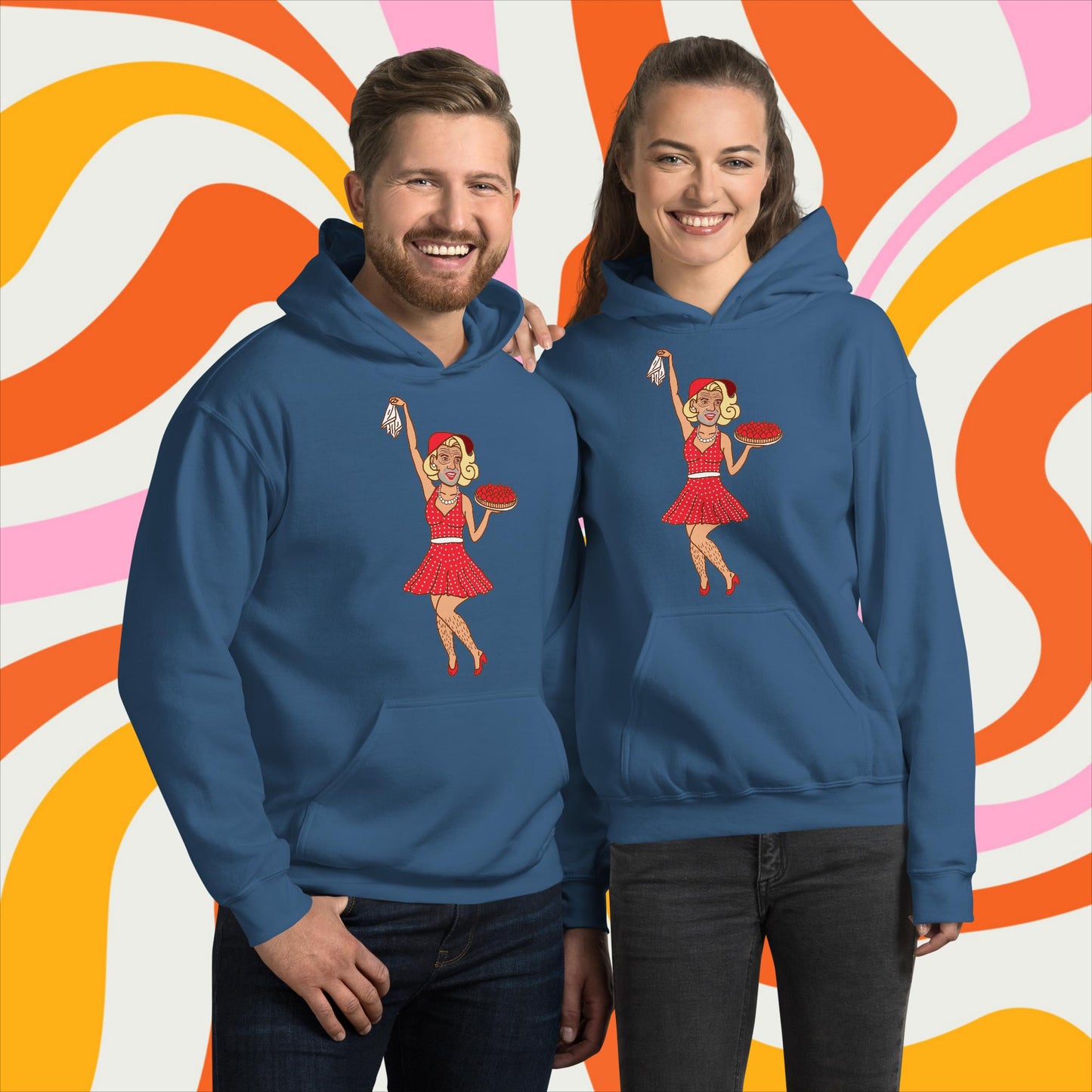 Thinnn Boy Bake Club The Fighter and The Kid TFATK Podcast Comedy 60s retro housewife Bryan Callen Unisex Hoodie Indigo Blue Hoodies Bryan Callen Podcasts Stand-up Comedy The Fighter and The Kid (TFATK) Thinnn Boy Bake Club Next Cult Brand