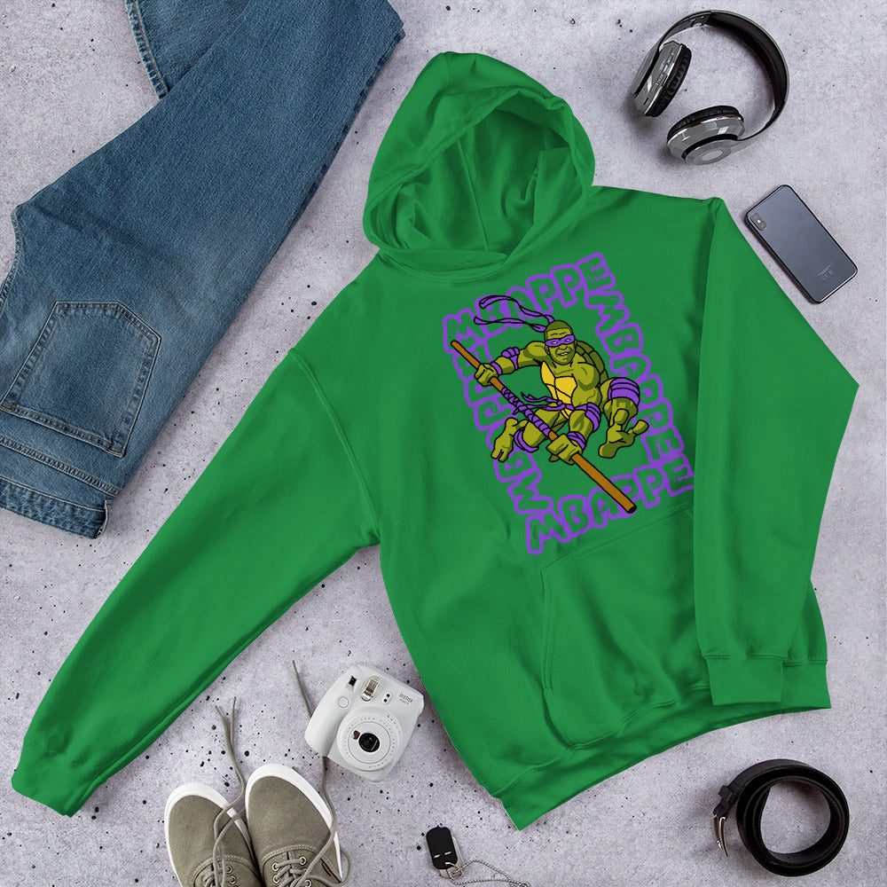 Kylian Mbappe Purple Ninja Turtle Donatello Unisex Hoodie Next Cult Brand Donatello, Football, Kylian Mbappe, Ninja Turtles, PSG