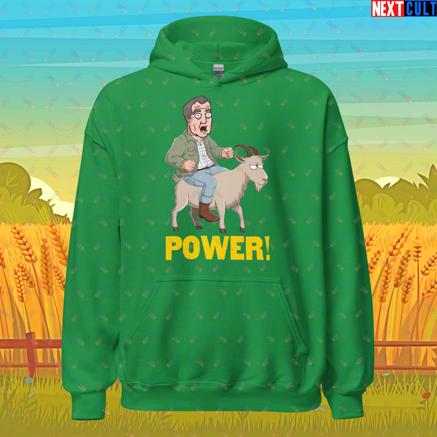 Speed and Power Goat Jeremy Clarkson's Farm Diddly Squat Grand Tour Top Gear Funny Meme Cartoon Unisex Hoodie Irish Green Hoodies Clarkson's Farm Grand Tour Jeremy Clarkson Top Gear TV Shows Next Cult Brand