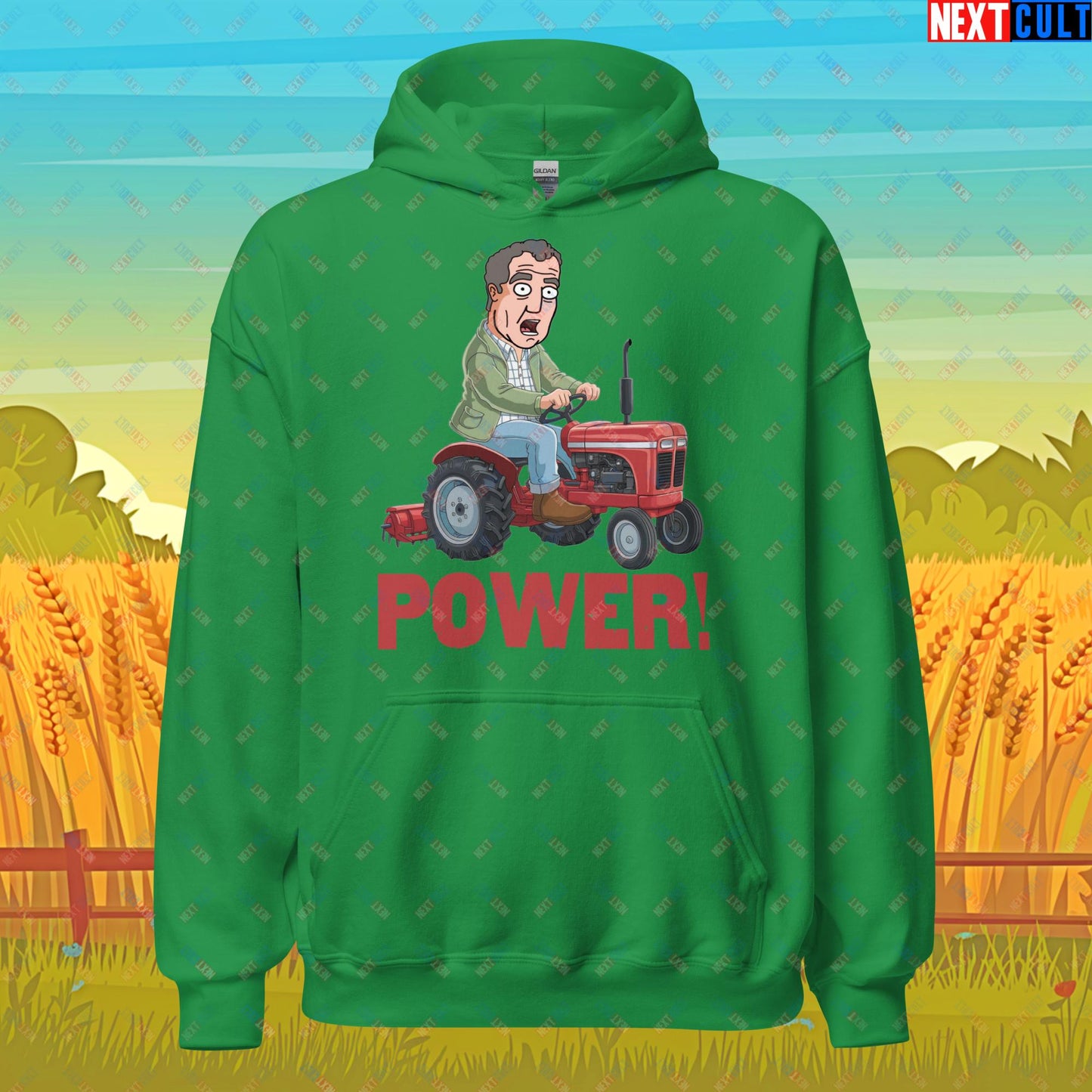 Speed and Power Tractor Jeremy Clarkson's Farm Diddly Squat Grand Tour Top Gear Funny Meme Cartoon Unisex Hoodie Irish Green Hoodies Clarkson's Farm Grand Tour Jeremy Clarkson Top Gear TV Shows Next Cult Brand