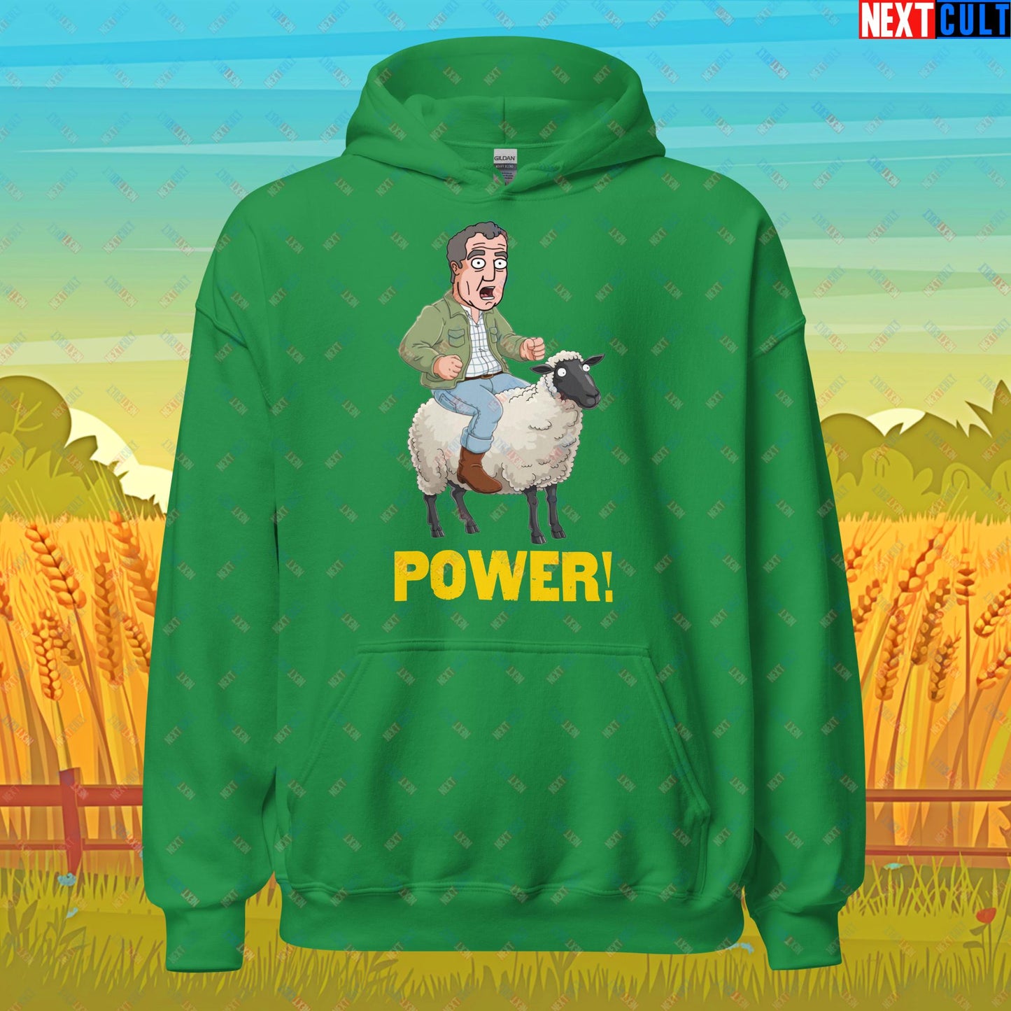 Power Sheep Jeremy Clarkson's Farm Diddly Squat Grand Tour Top Gear Funny Meme Cartoon Unisex Hoodie Irish Green Hoodies Clarkson's Farm Grand Tour Jeremy Clarkson Top Gear TV Shows Next Cult Brand