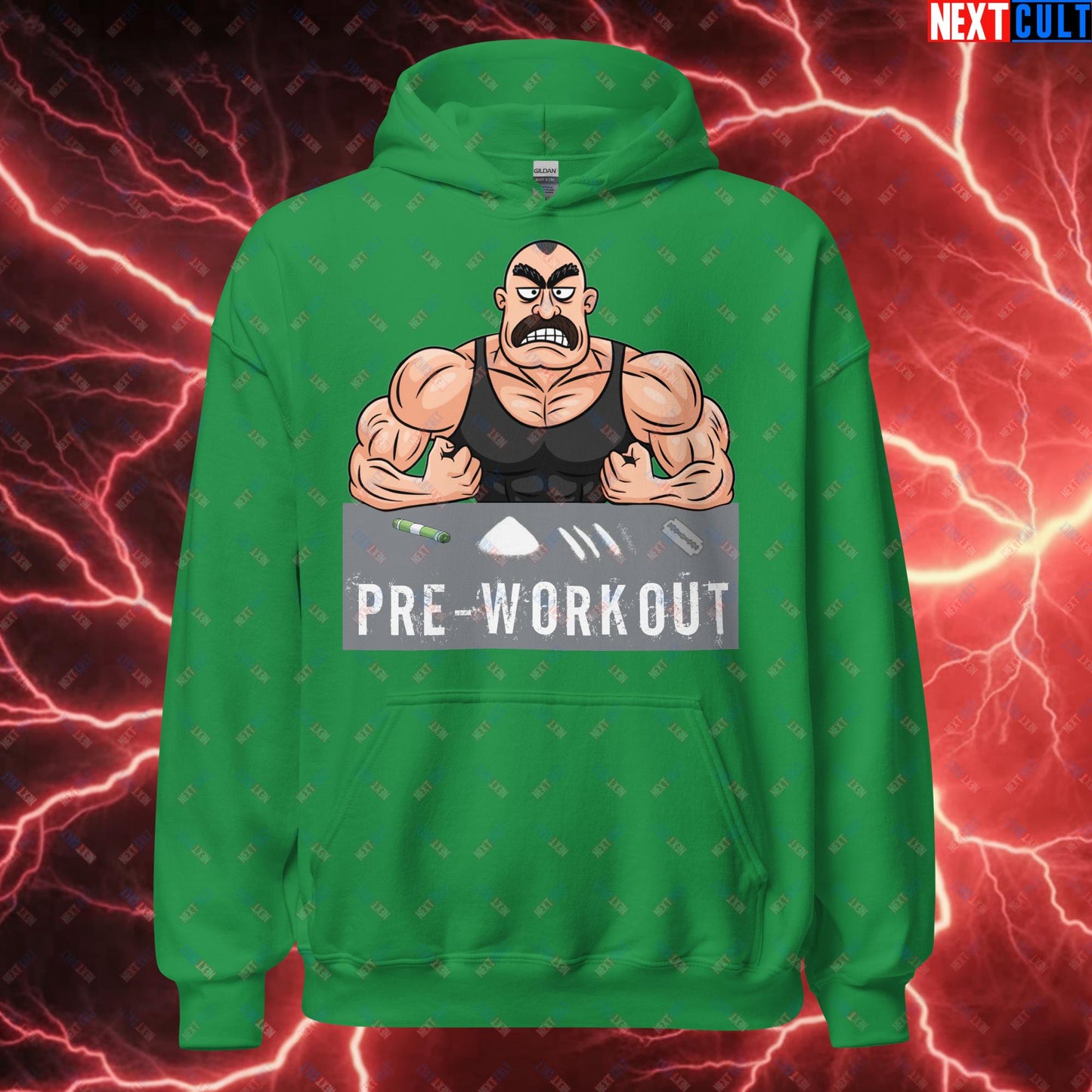 I Love Pre-workout Gym Bro Fitness Bodybuilding Workout Weightlifting Powerlifting Funny Meme Cartoon Unisex Hoodie Irish Green Hoodies Fitness Gym Workout Next Cult Brand