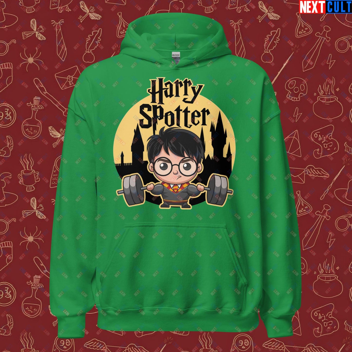 Harry Spotter Funny Gym Meme Weightlifting Bodybuilding Fitness Workout Unisex Hoodie Irish Green Hoodies Fitness Gym Workout Next Cult Brand